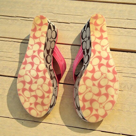 Coach Textured Strap Pink Platform Sandals - Picture 5 of 5